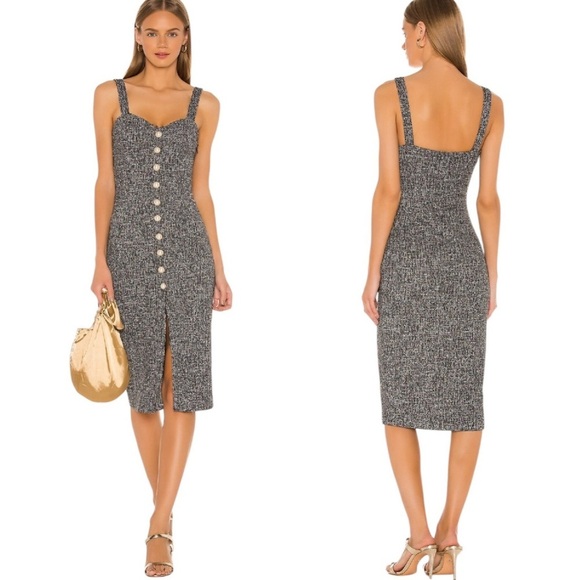 NWT REVOLVE Lovers + Friends Wolfe Tweed Midi Dress with Pearl Buttons Size L - Picture 1 of 12